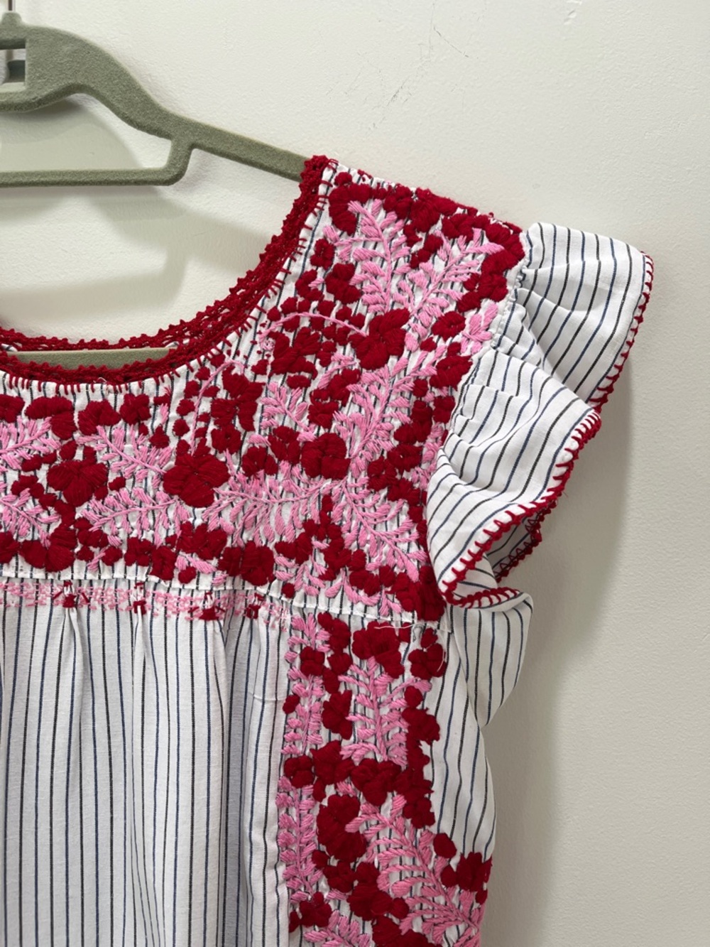 Emilia Collection striped tiered dress with pink and red embroidery - Picture 2 of 4